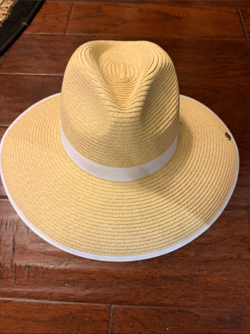 Light Yellow Straw Wide-Brim Sun Hat with White Band
